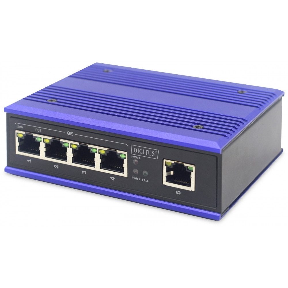 DIGITUS Gigabit 4x Port PoE Switch + Uplink Port Netzwerk-Switch