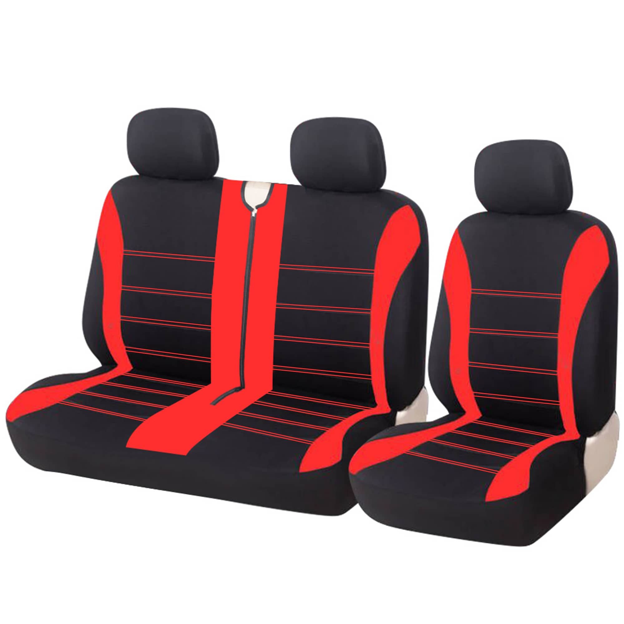 BREMER SITZBEZÜGE Autositzbezug Universal für Bus Transporter 1+2 inkl Doppelsitzbank (1+2 R), Set, Schonbezüge Чохли на сидіння Fahrer und Beifahrer, in Schwarz/Rot