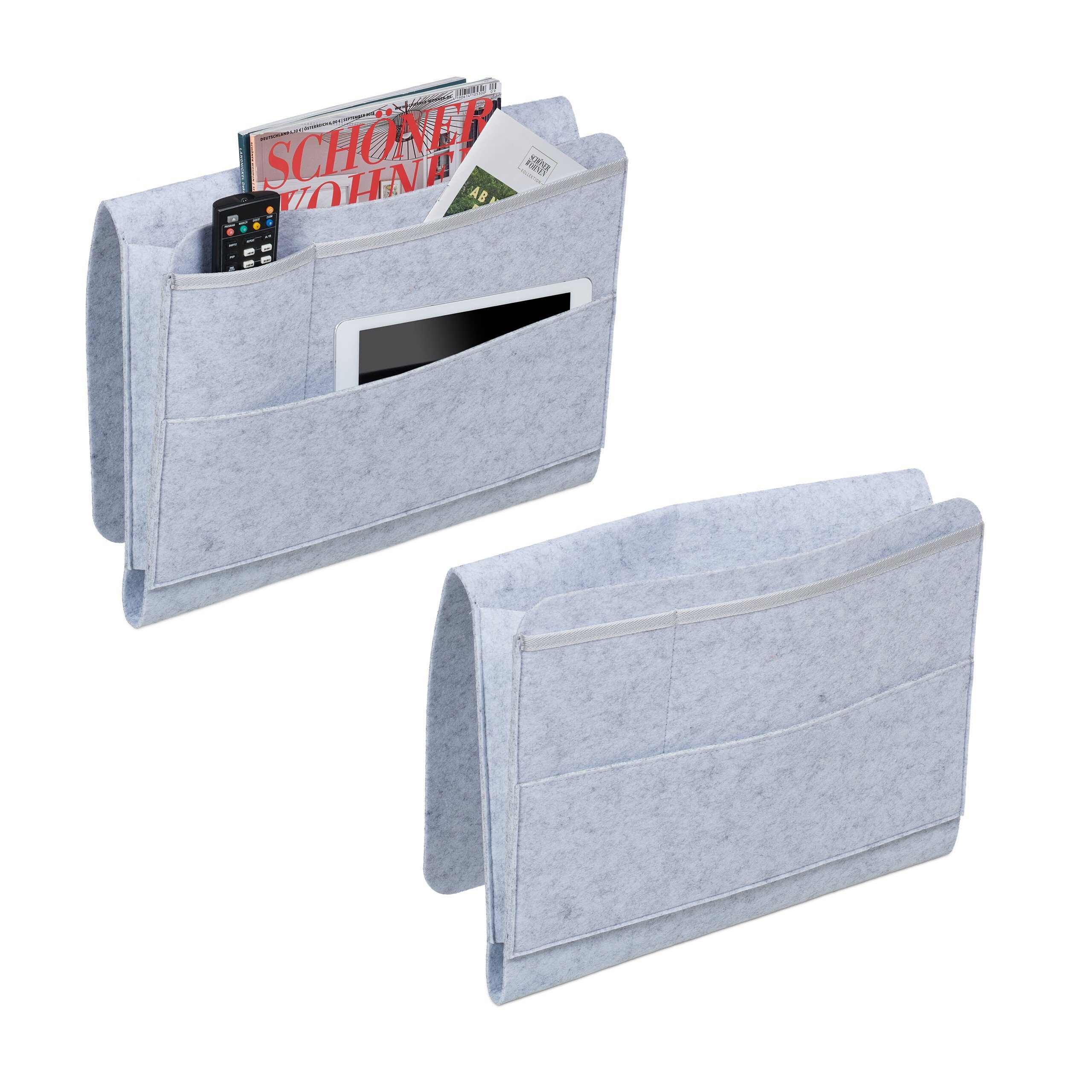 relaxdays Betttasche Hellgraue Betttasche im 2er Set (2-tlg)