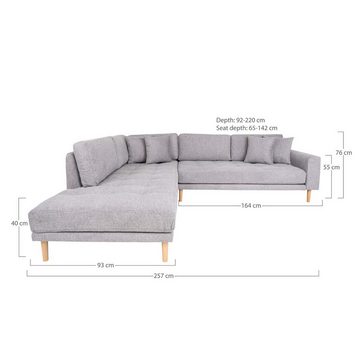 ebuy24 Sofa Lido Ecksofa links gewendet mit 4 Kissen hellgrau.