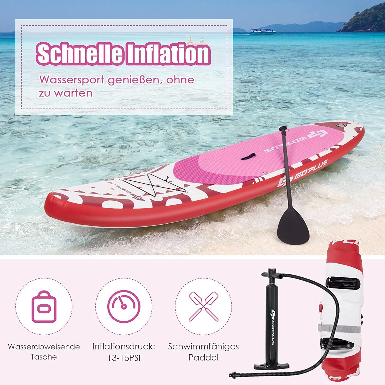 COSTWAY SUP-Board Stand Up Paddling Board, ohne rosa 150kg bis Sitz