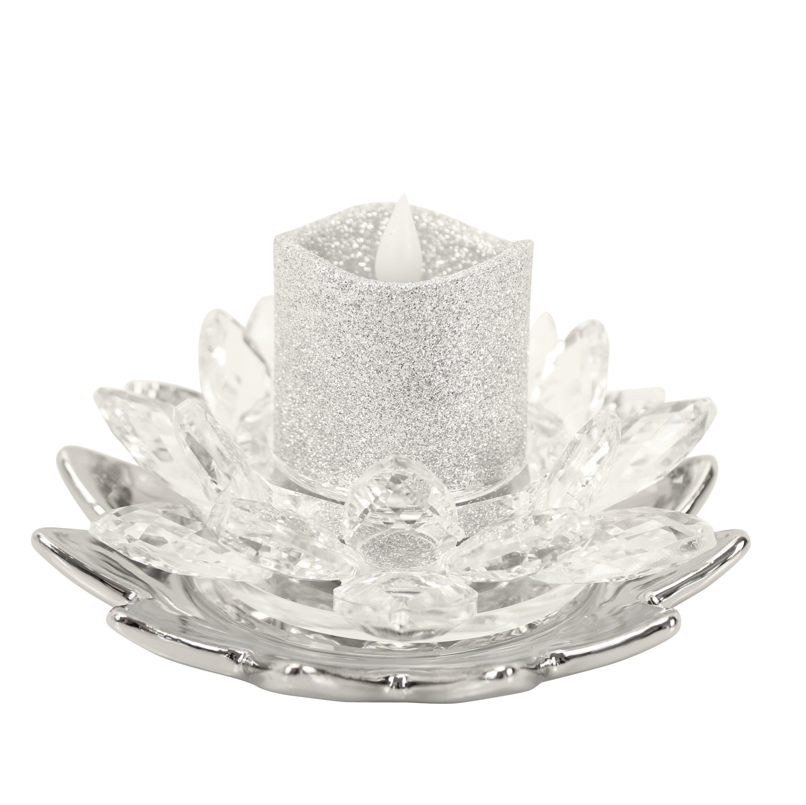 Online-Fuchs Kerzenständer in Lotusblüten-Optik aus Glas mit LED Kerze Voti günstig online kaufen