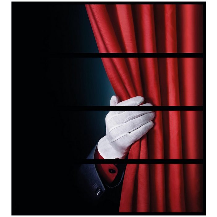 Wallario Möbelfolie Vorhang auf für die Show Hand hinterm roten Vorhang