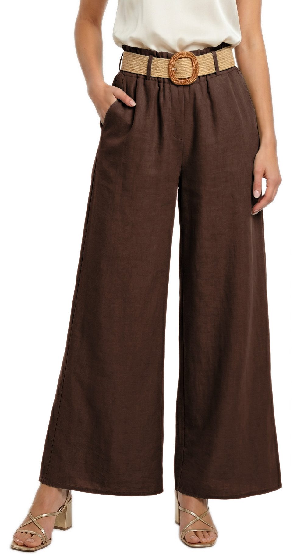 dy_mode Palazzohose Damen High Waist Palazzohose Weitbein Hose Schlupfhose Sommer Strand in Unifarbe, High Waist, mit elastischem Bund