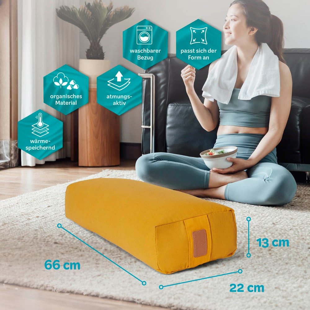 #DoYourYoga Yogakissen Yoga Bolster Paravati, gefüllt mit Bio-Dinkelspelz,Yogakissen 67x22x13cm