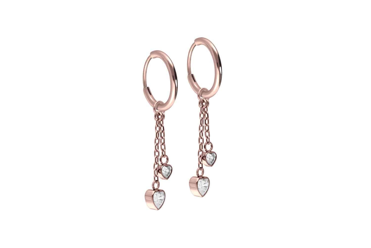 PIERCINGLINE Paar Creolen Titan Ohrclicker Creolen 2 KRISTALLHERZEN (Creolen, 1-tlg)