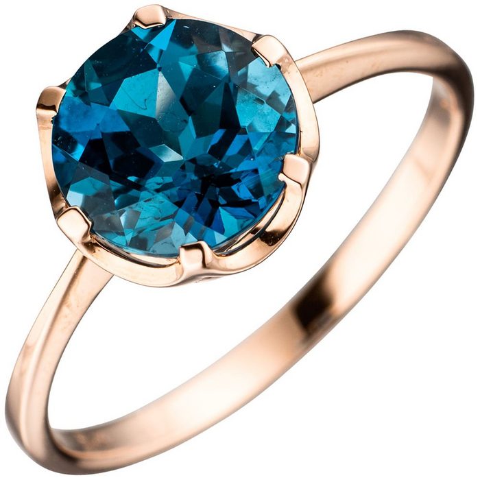 Schmuck Krone Fingerring Ring Damenring mit Blautopas blau London blue 585 Gold Rotgold Topasring Gold 585