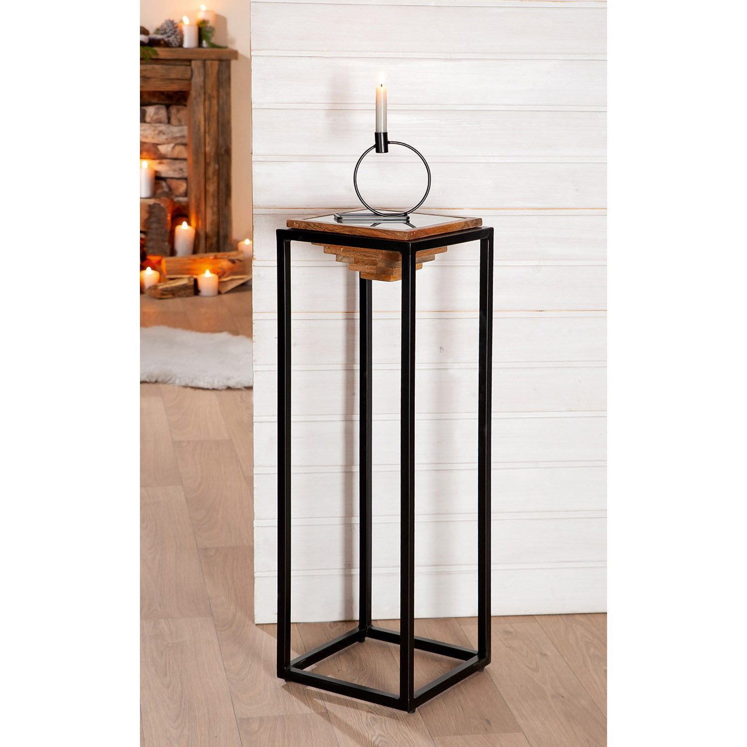 GILDE Dekosäule MOOREA - Deko-Säule aus Mangoholz und Glas - H. 91cm x B. 30cm (1xDeko-Säule, 1 Stück), Tisch - Glastisch - Dekoration - Abstelltisch - Ablage - Hingucker