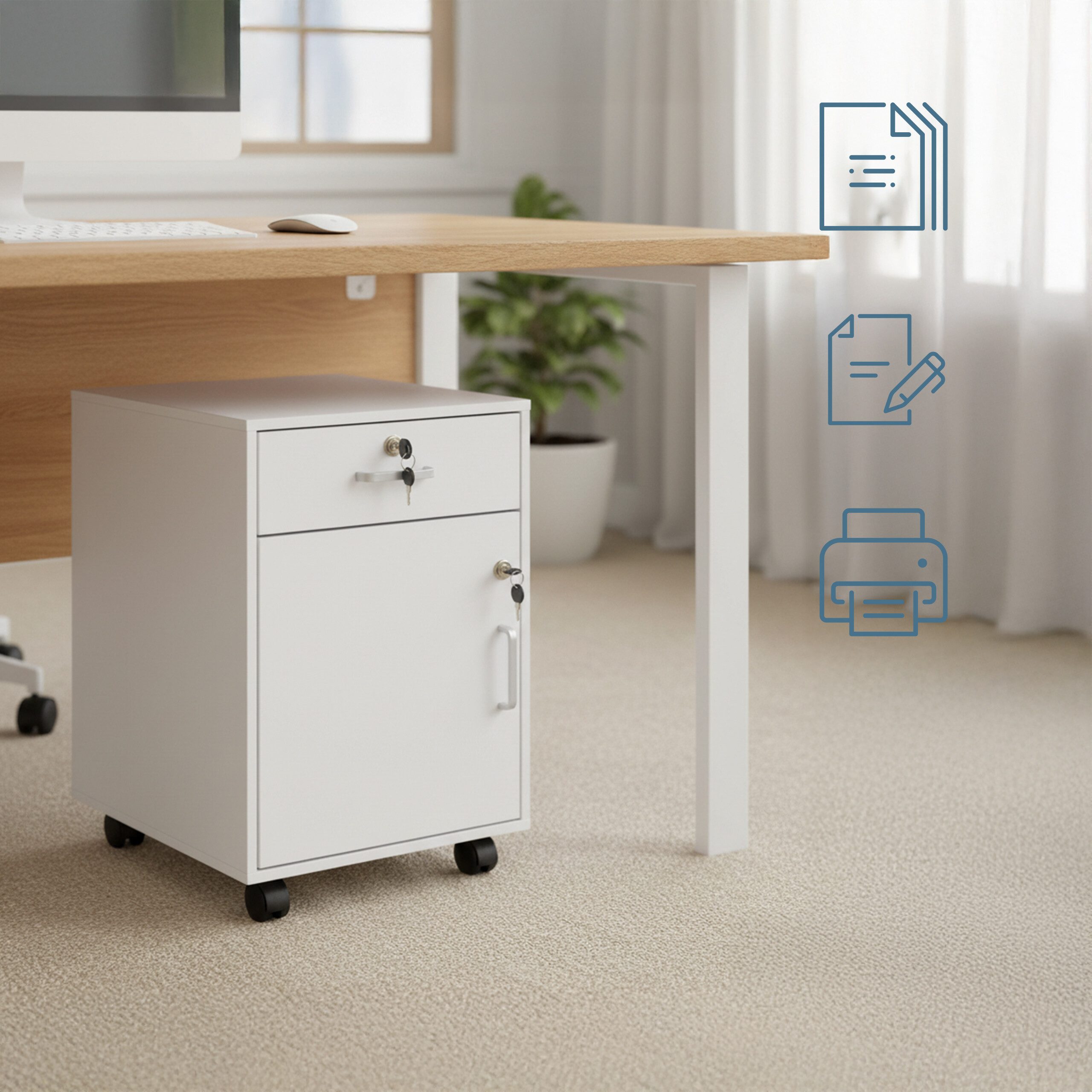 relaxdays Rollcontainer Abschließbarer Rollcontainer, weiß günstig online kaufen