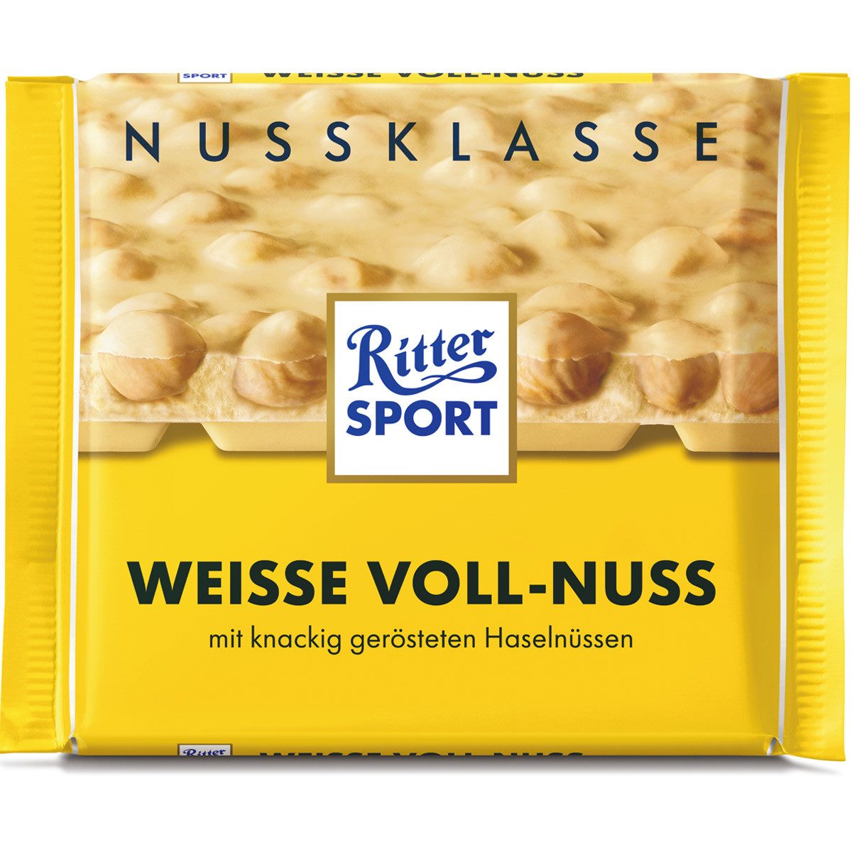 Ritter SPORT Schokolade, Ritter Sport Weiße Voll Nuss mit ganzen Haselnüssen und Crisps 100g