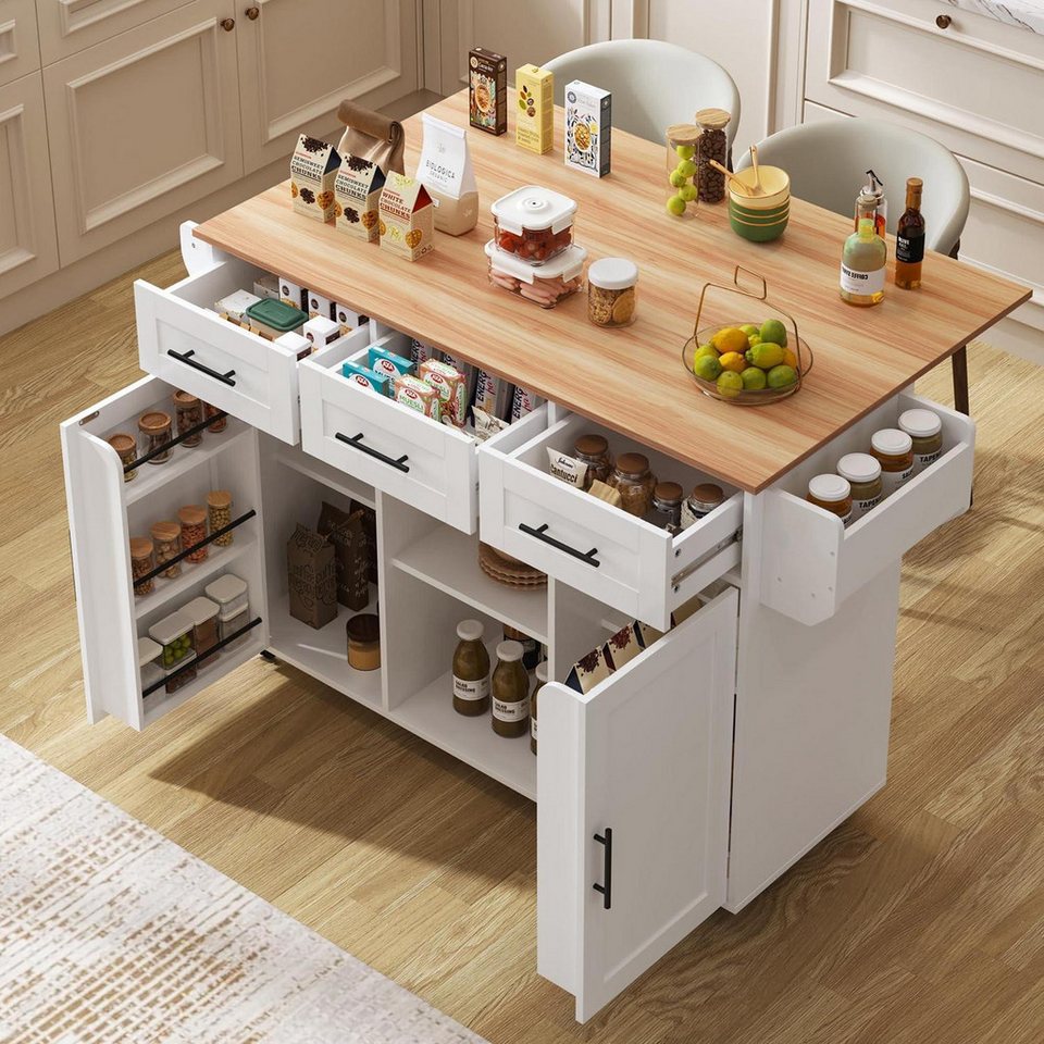 LuxusKollektion Küchenbuffet Küchenwagen Servierwagen Arbeitsplatte Rollen Schubladen Weiß, Buffetschrank