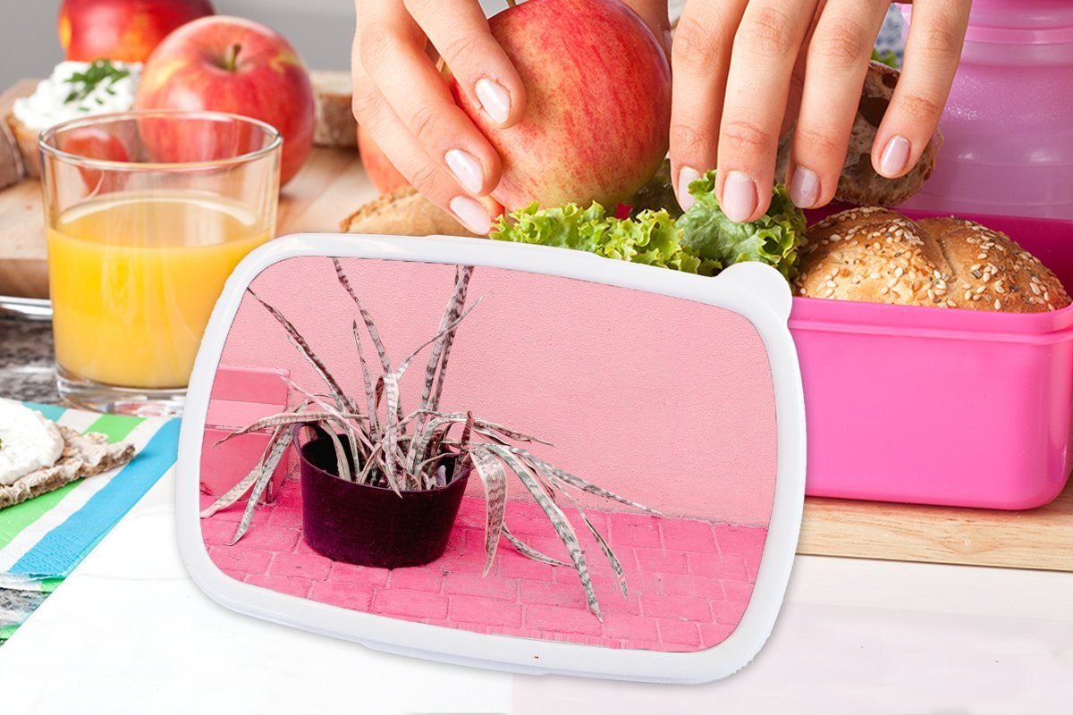 Lunchbox Kunststoff Brotbox - Mädchen, für Pflanzen, Brotdose Kunststoff, MuchoWow Rosa Sommer Snackbox, (2-tlg), Erwachsene, - Kinder,