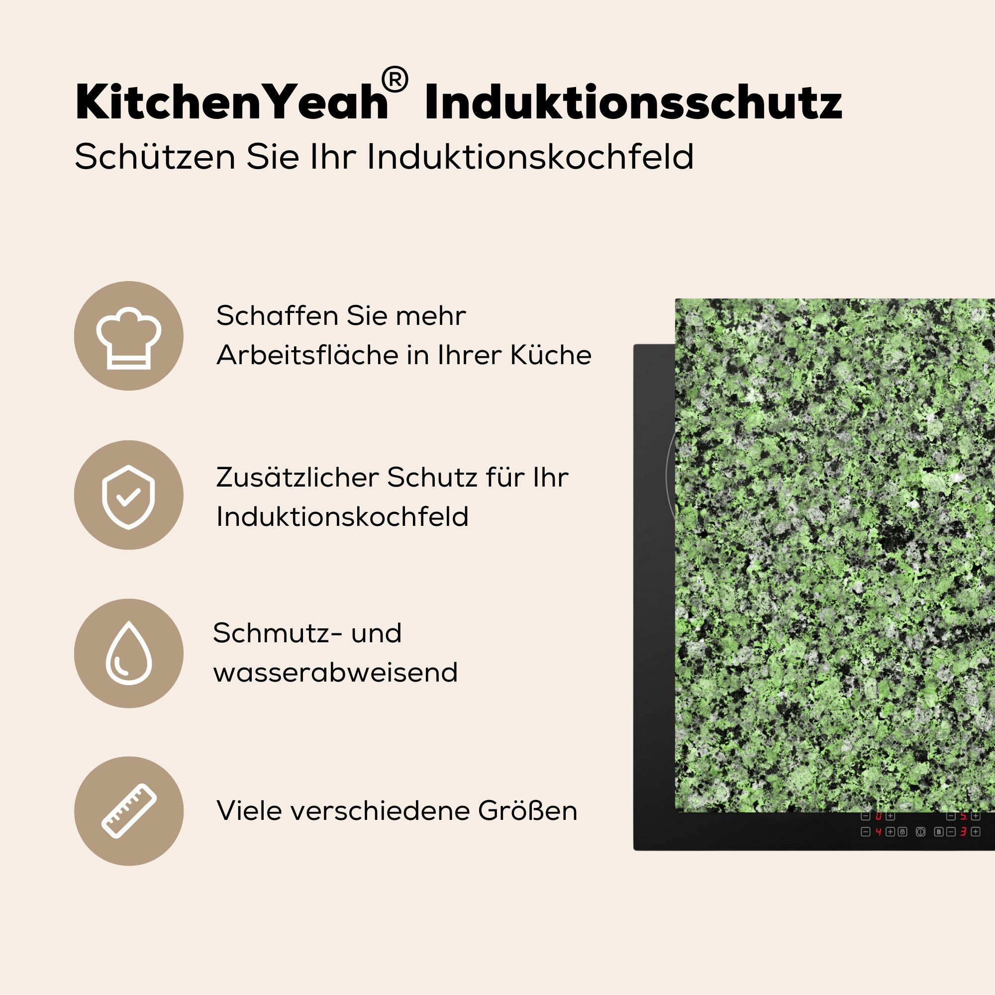 Ceranfeldabdeckung, Schwarz, - Granit küche für Stein Herdblende-/Abdeckplatte MuchoWow Arbeitsplatte Grün - tlg), cm, Vinyl, - (1 78x78
