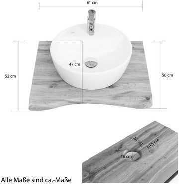 HELD MÖBEL Waschbeckenschrank Stubach Abdeckplatte mit Baumkante