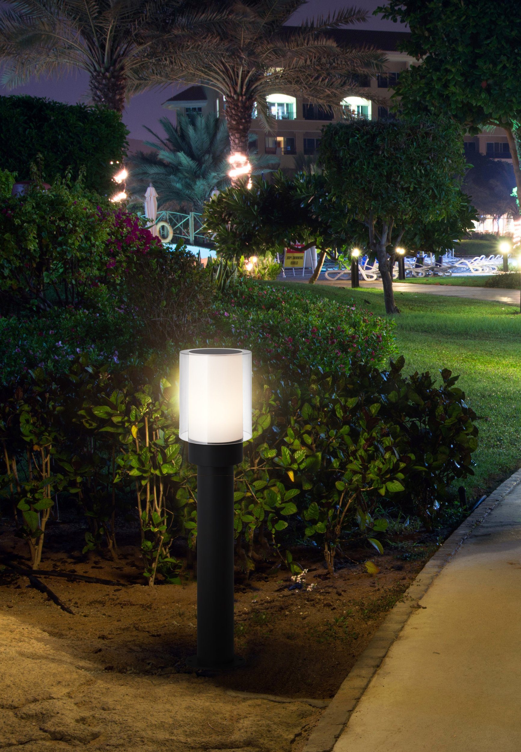 Lightbox Außen-Stehlampe, ohne Leuchtmittel, Außen Sockellampe, 50 cm Höhe, Ø 12 cm, E27, max. 18 W, IP44 | Standleuchten