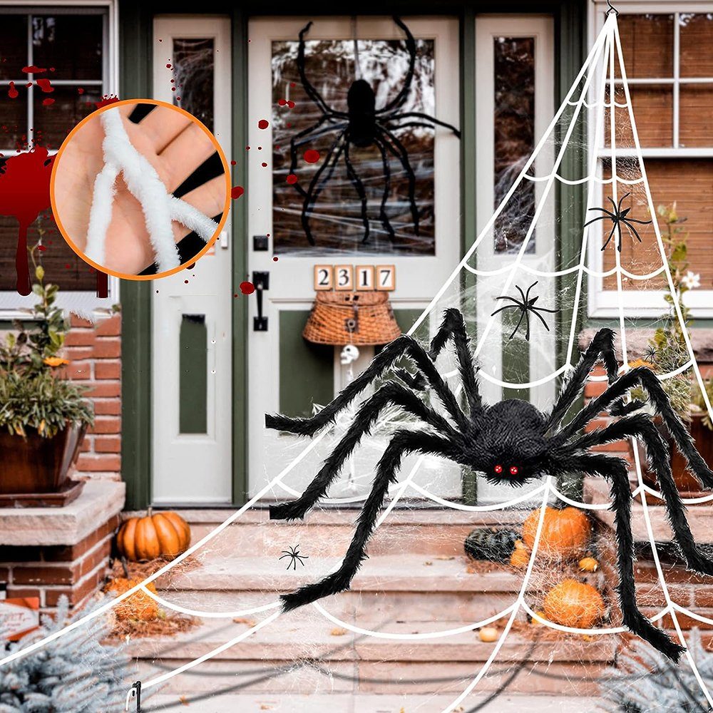 GelldG Spinnrute Halloween großer Gruselige Deko, Halloween Spinnennetz, Spinne