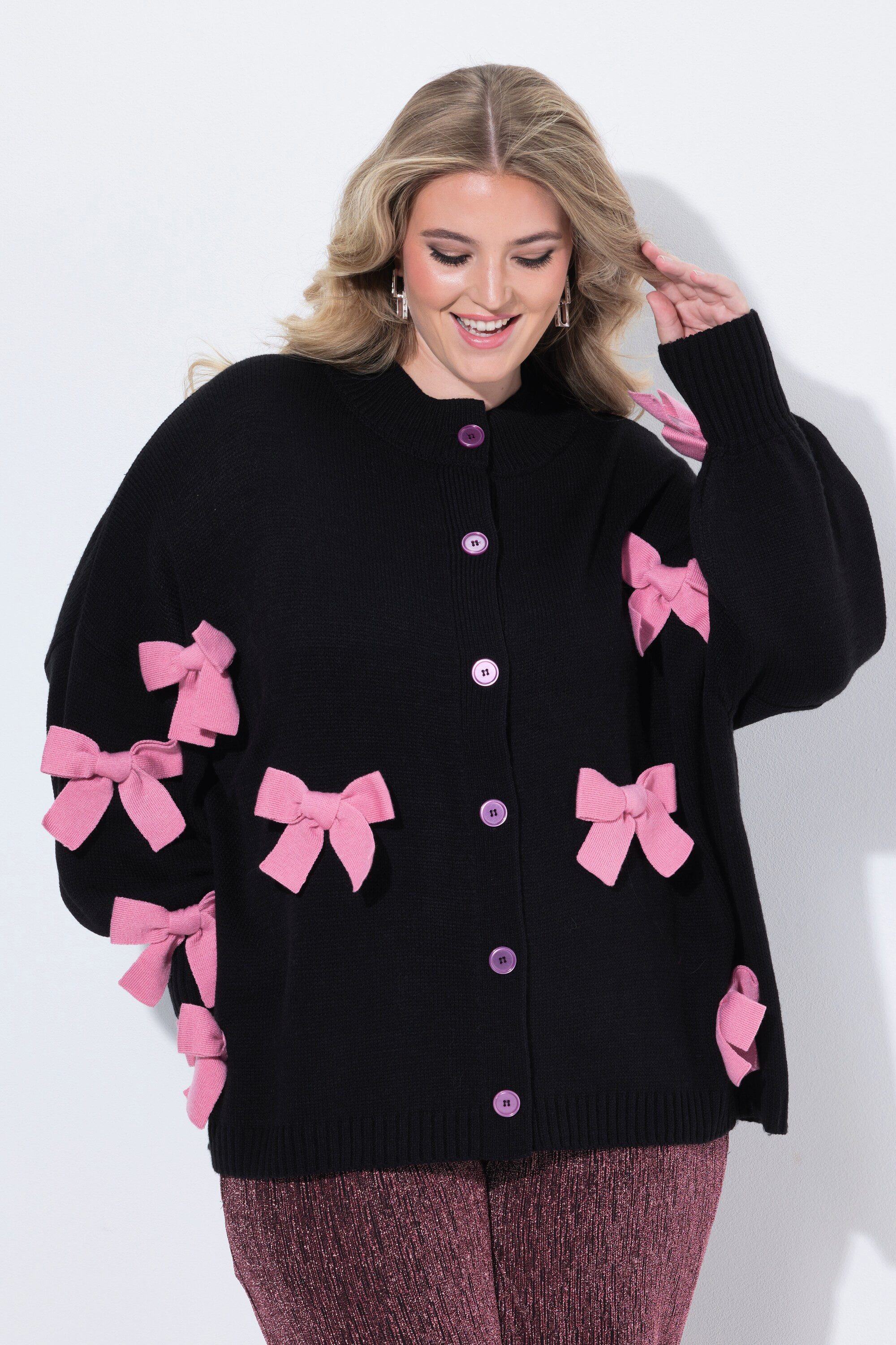 MIAMODA Strickjacke Strickjacke oversized Schleifen weiter Langarm