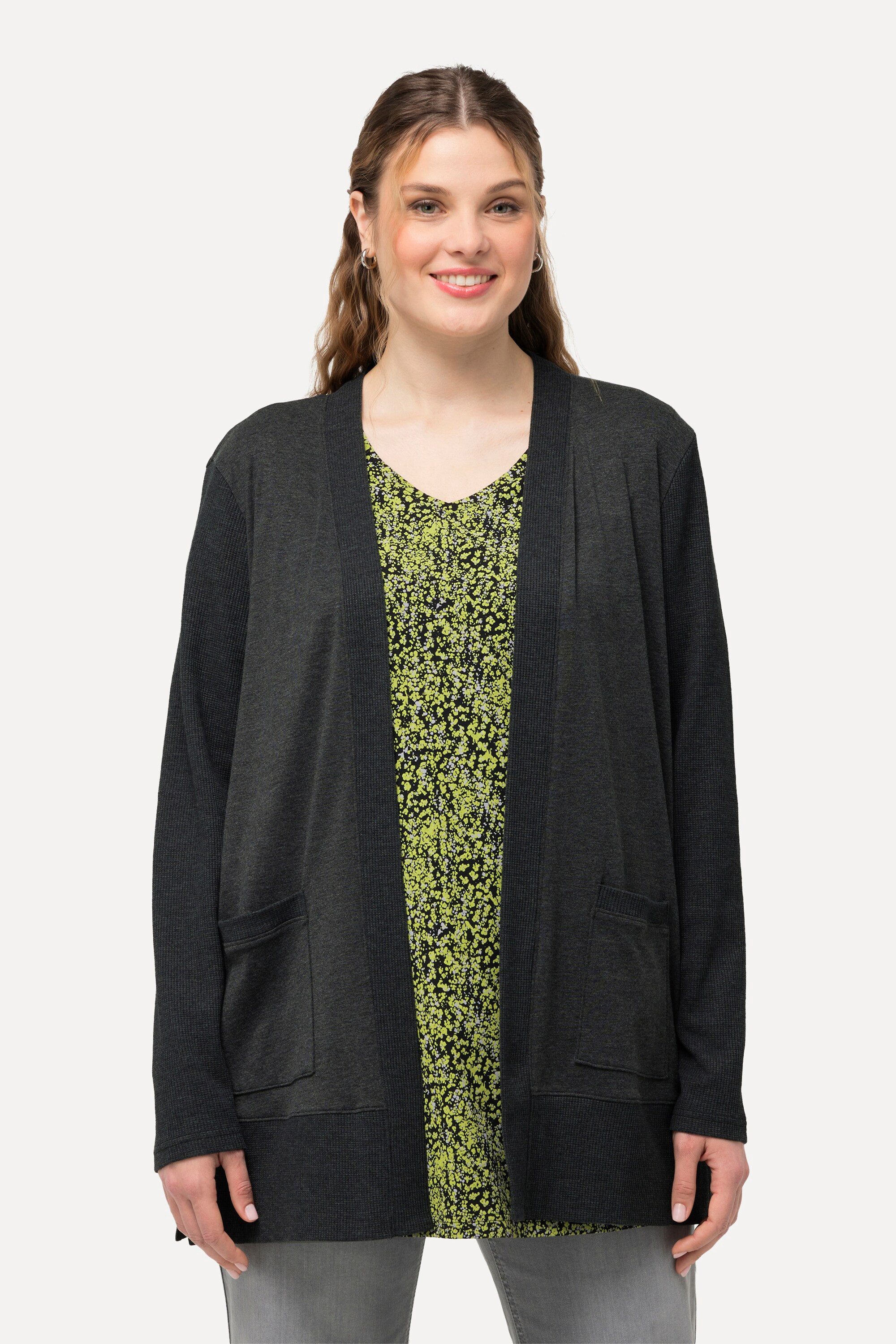 Ulla Popken Sweatjacke Sweatjacke Waffelstruktur offene günstig online kaufen