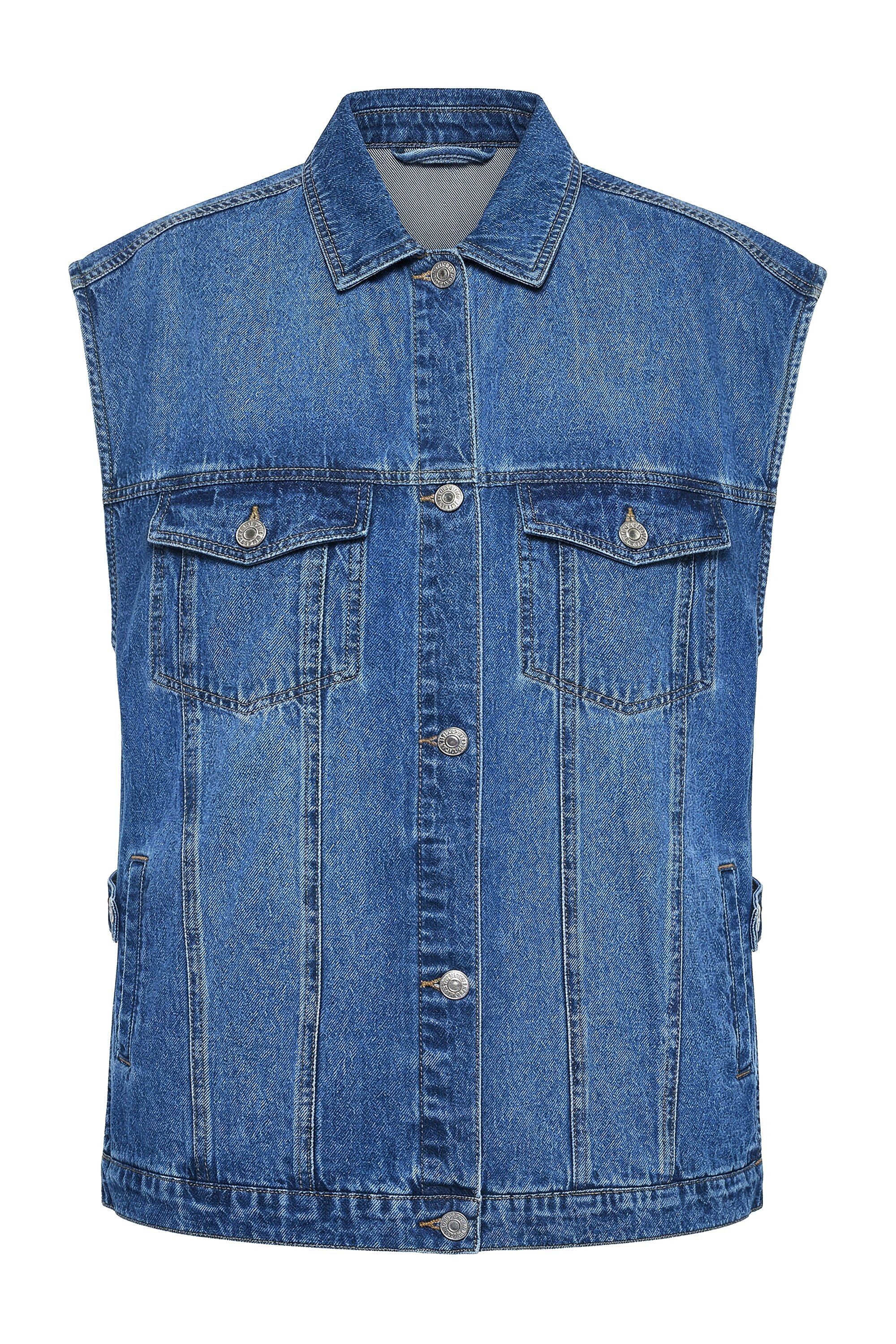 Studio Untold Steppweste Jeansweste oversized offene Seitennähte