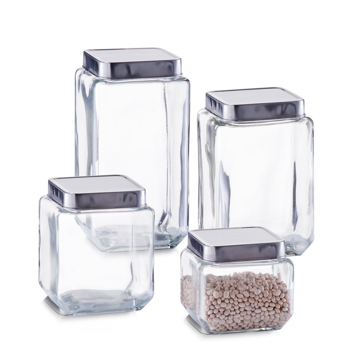 Edelstahl, hochwertigem Vorratsglas Vorratsglas Glas Lebensmittelaufbewahrung, aus Present mit Edelstahl Edelstahldeckel Zeller 1100 ml, (1-tlg), und Vorratsdose gefertigt Glas,