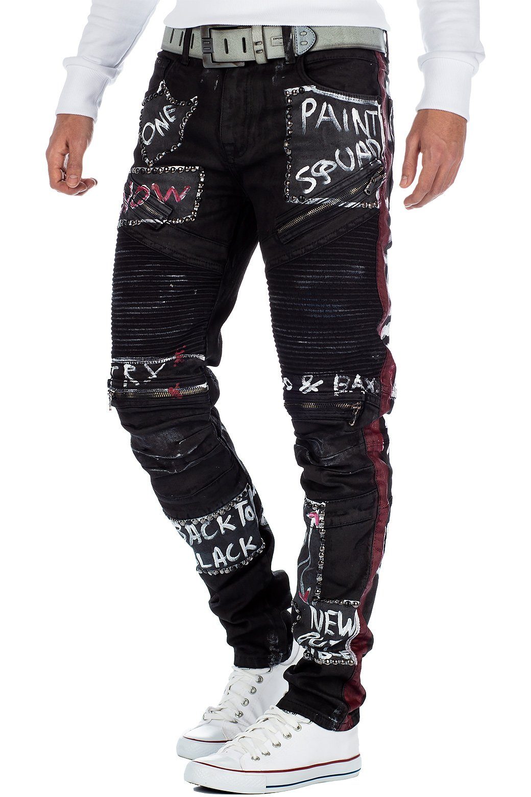 Cipo & Baxx Bikerjeans Herren straight fit Hose Mid Waist BA-CD571 Bikerstyle