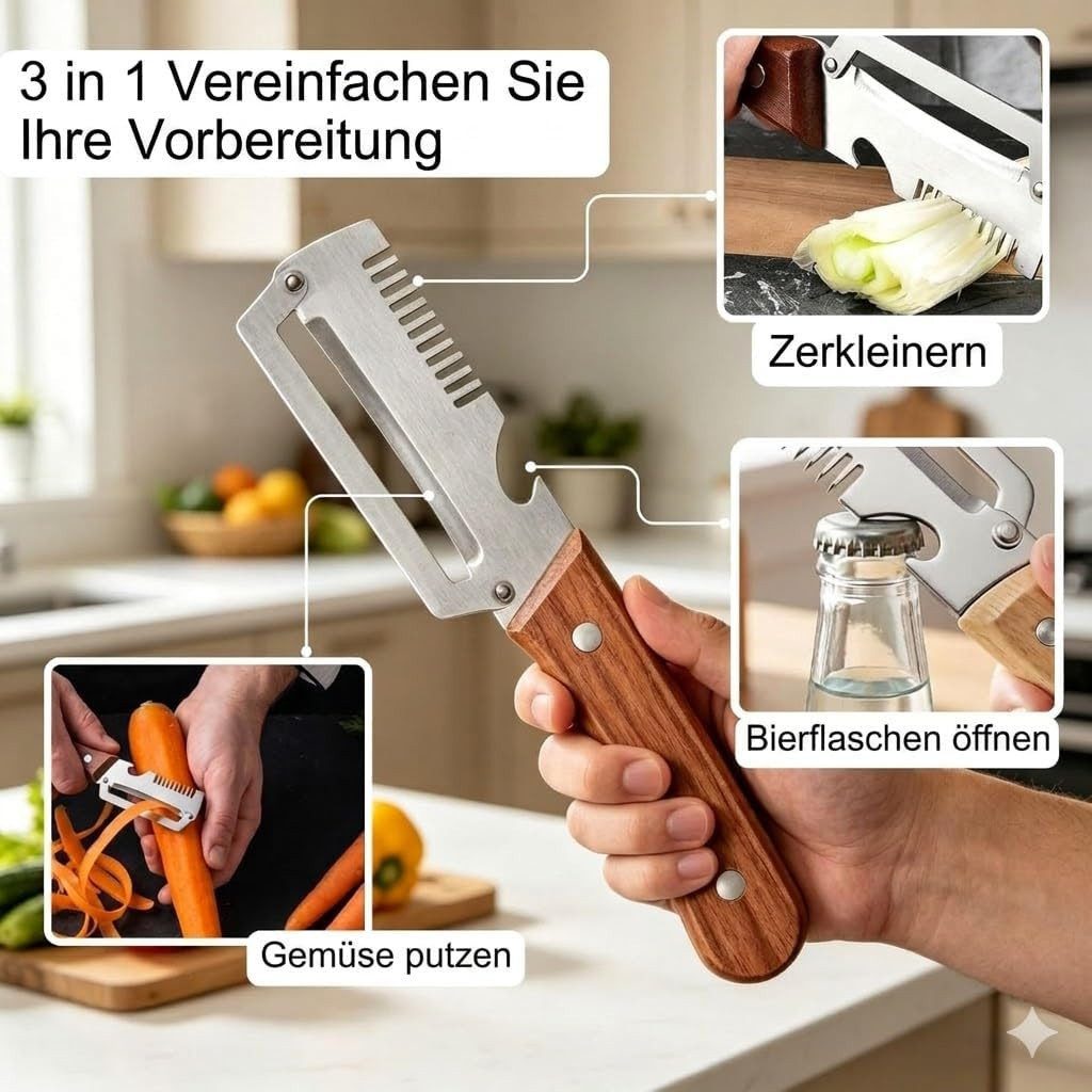 FELIXLEO Gemüseschneider 2er Set 3 in 1 Gemüseschäler Julienne Holzgriff – Bild 2 von 5