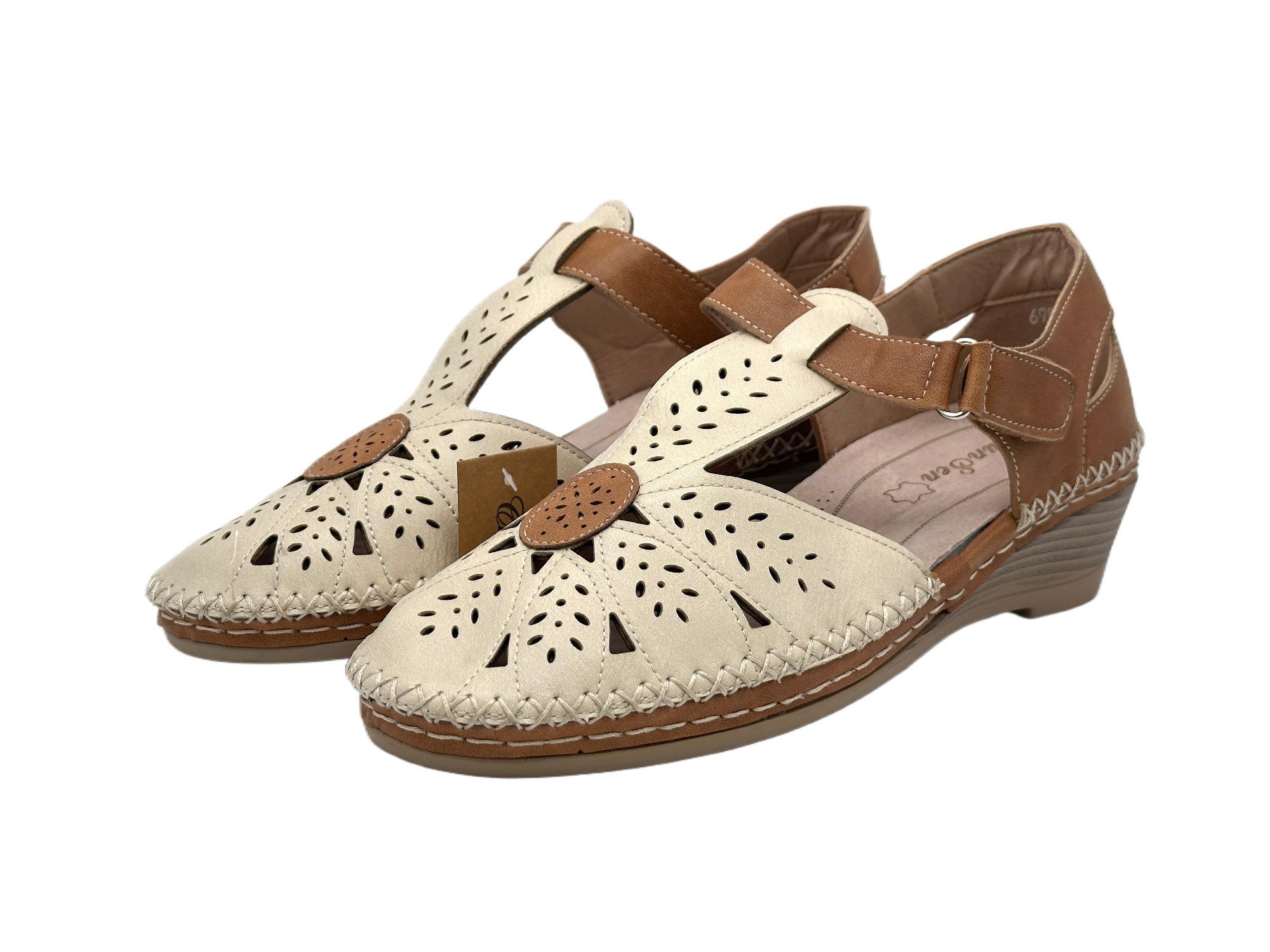 Nowaland Damen Komfort Sandalen mit Klettverschluss und Keilabsatz Sandale Atmungsaktiv, weich gepolstert, flexible Laufsohle