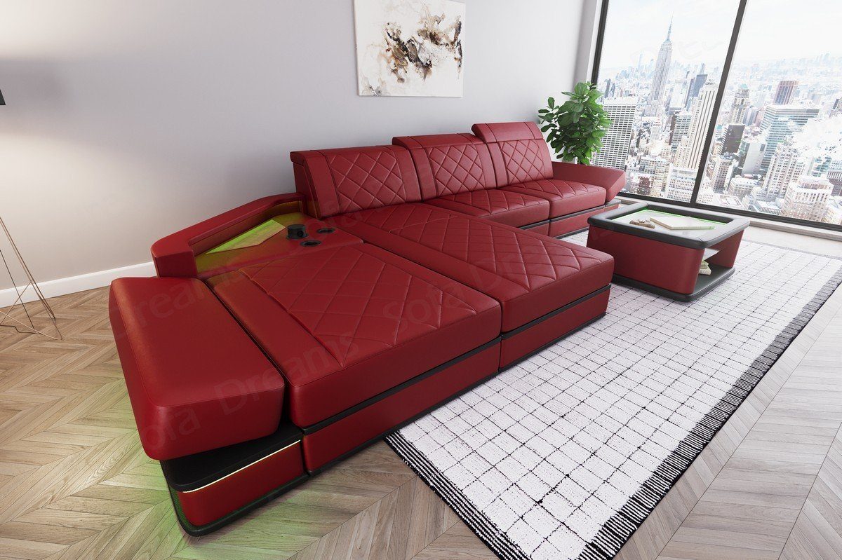 Sofa Dreams Ecksofa Leder Designer Sofa Couch Perugia L Form Ledersofa, Ledercouch mit LED-Beleuchtung