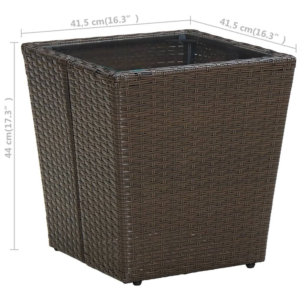 41,5x41,5x44 furnicato Poly Hartglas Gartentisch Beistelltisch Rattan und cm Braun