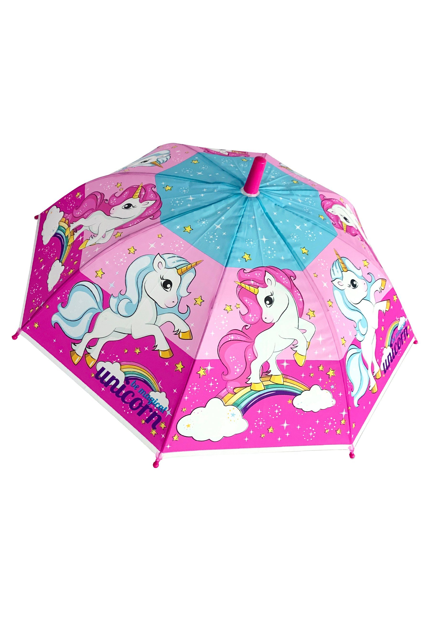 einhorn Stockregenschirm Kinder Regenschirm Einhorn bunt mit Regenbogen Stockschirm ab 3 Jahren, windfest