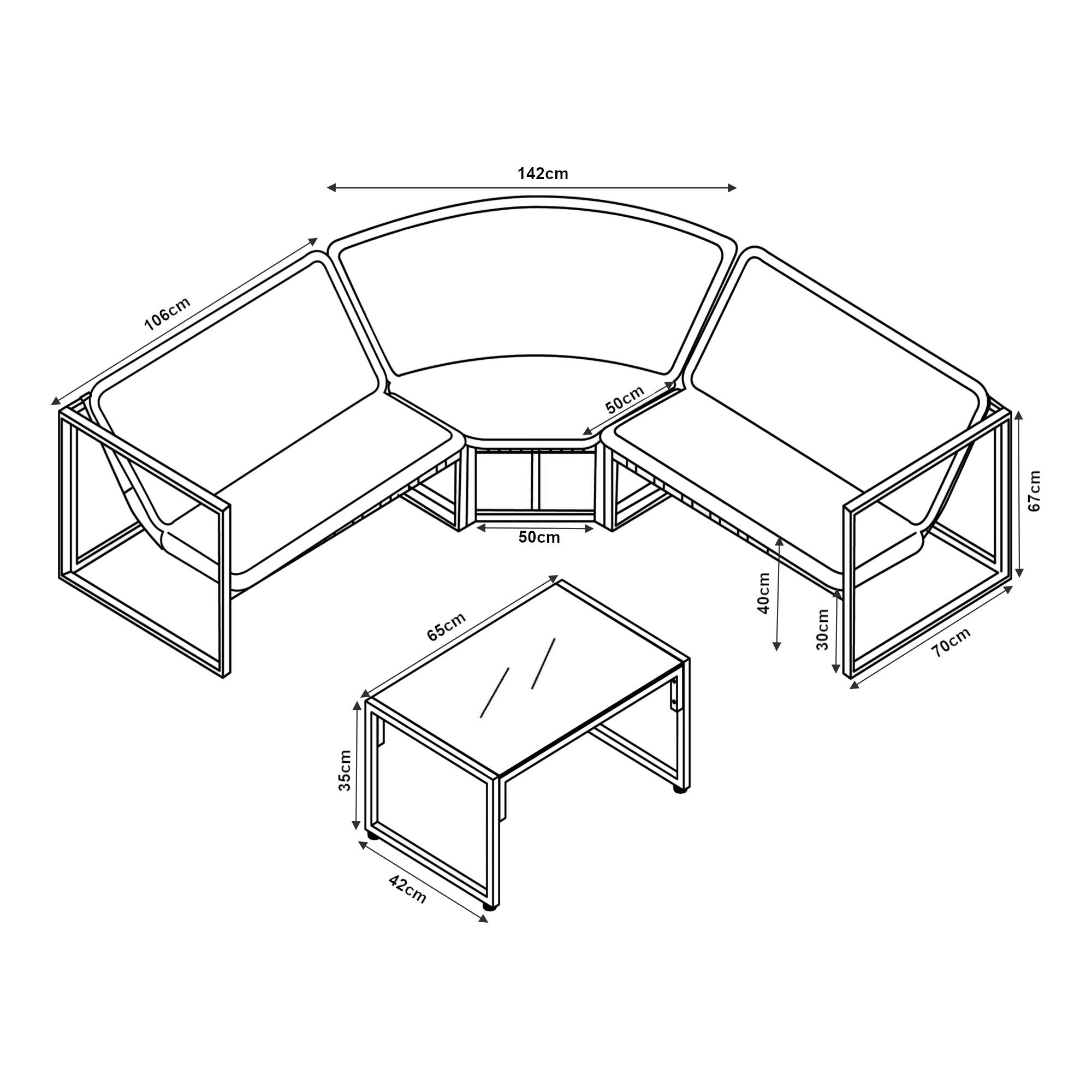 casa.pro Loungeset, (Set, 4-tlg), »Karg« Sofa mit Couchtisch Kissen Dunkelgrau