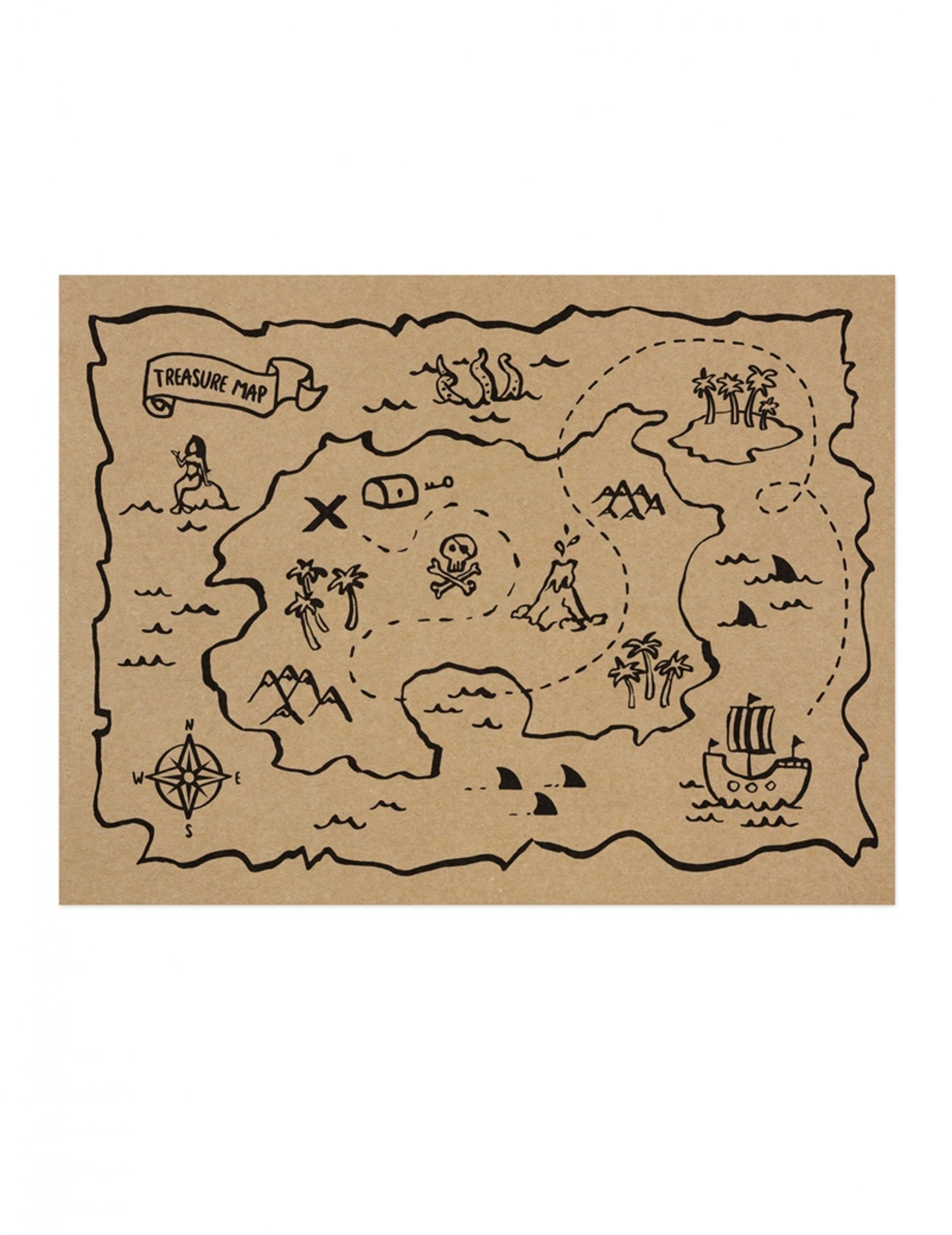 partydeco Kostüm Piraten-Platzset Deckchen Schatzkarte Deko 6 Stück 40x30cm