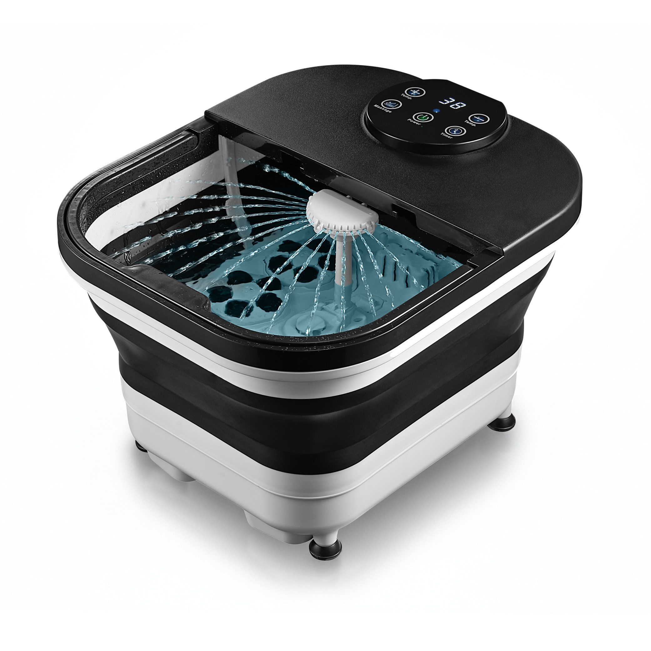 TZS FIRST AUSTRIA Fußmassagegerät 500W, Fußbad mit Fernbedienung & 6 Shiatsu-Rollen, Bis Größe 47, Faltbares Fußsprudelbad mit Heizfunktion, Timer & LED-Display