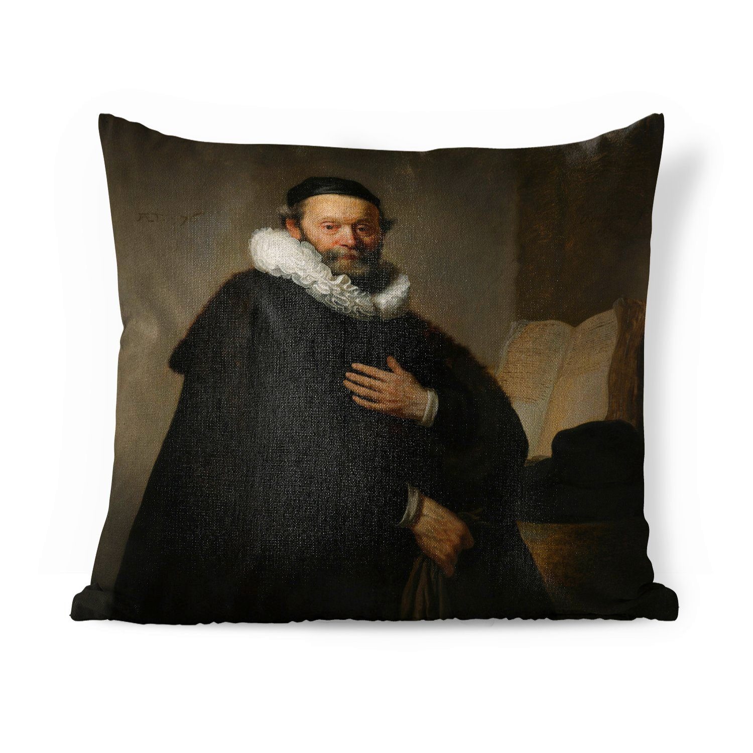 MuchoWow Dekokissen Porträt von Johannes Uyttenbogaert - Gemälde von Rembrandt van Rijn, Zierkissen mit Füllung für Wohzimmer, Schlafzimmer, Deko, Sofakissen | Dekokissen