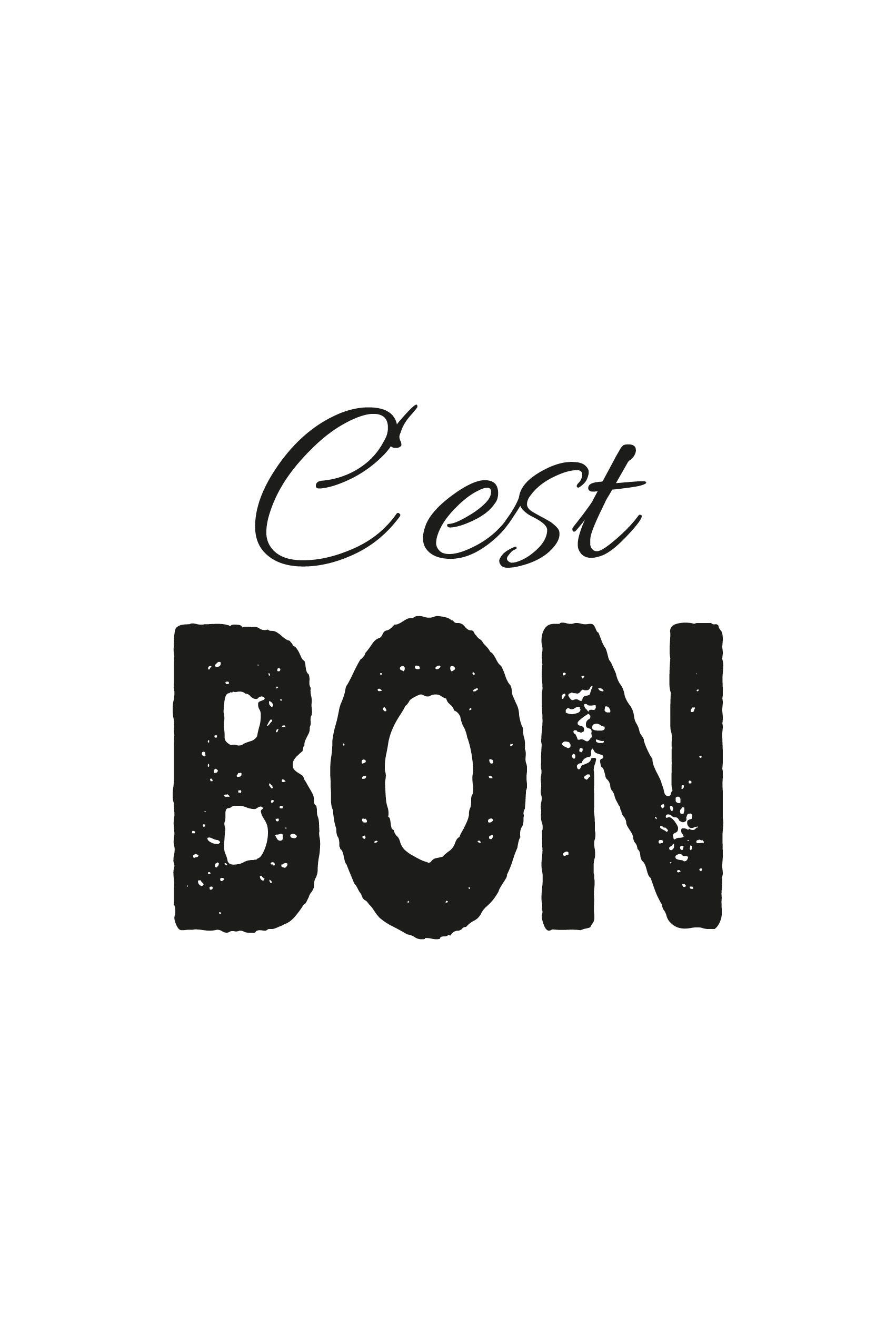 queence Leinwandbild Spruch C'est Bon, Kunst, Modern, Schriftzug, Schriftzüge, Schwarz-Weiß, Spa, Spa Bilder, Sprüche, Sprüche & Texte, Premium-Leinwandstoff, Handarbeit aus Deutschland