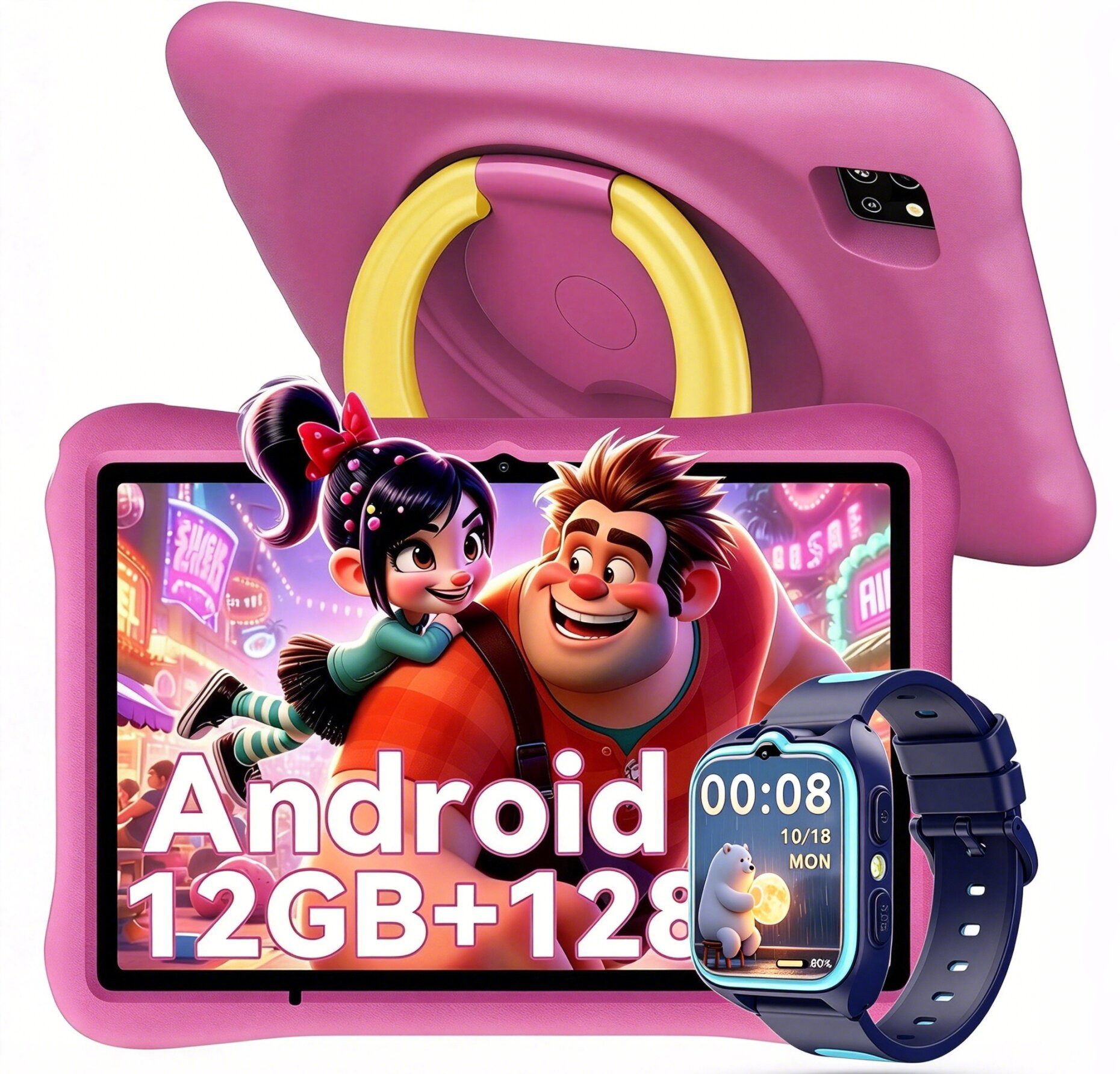 blackview Kinder Tablet 10 Zoll mit Schutzhülle, Android, WLAN, Elternkontrolle Tablet (10.1", 128 GB, Android 14, WLAN (Wi-Fi), Android 14, HD+ Display, 128GB, 5100 mAh,5G WiFi/WIFI 6/Gemini AI)