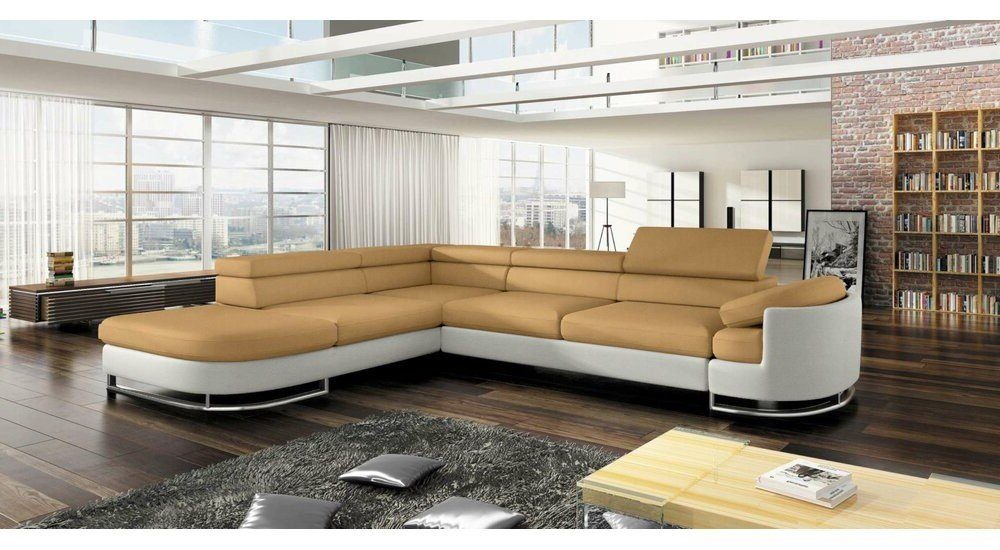 Stylefy Ecksofa Ice, L-Form, Eckcouch, mane links oder rechts bestellbar, frei im Raum stellbar, mit Bettfunktion und Bettkasten, Metall, inklusive Kopfteil- und Armlehnenverstellung