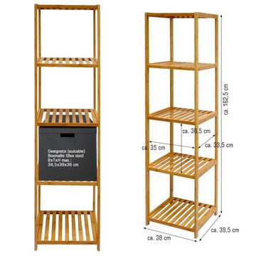 DuneDesign Regal Badregal 38x39,5x162,5cm Bambus Holz Regal Bad, Badezimmer Standregal 5 Ablagen