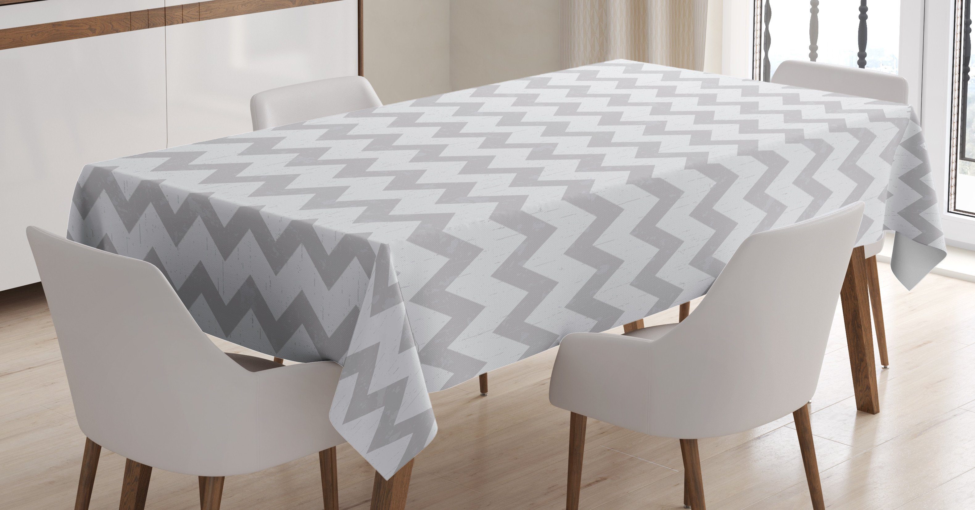 Abakuhaus Tischdecke Farbfest Waschbar Für den Außen Bereich geeignet Klare Farben, Grau und Weiß geometrische Zigzag
