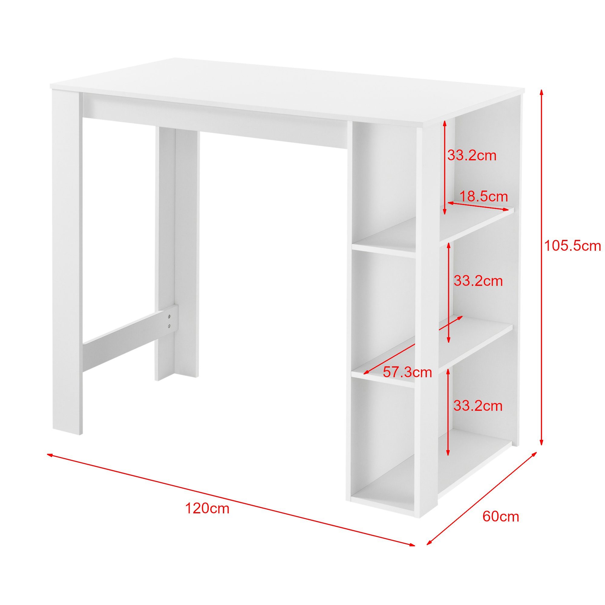 Weiß Theke Bartisch, en.casa cm »Danderyd« 60 Bartresen x 105,5 120 x