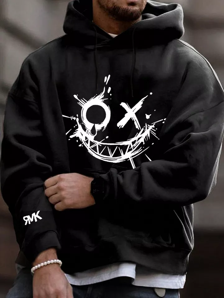 RMK Hoodie Herren Kapuzenpullover Pullover Winter Langarm Smile Smiley mit Baumwolle