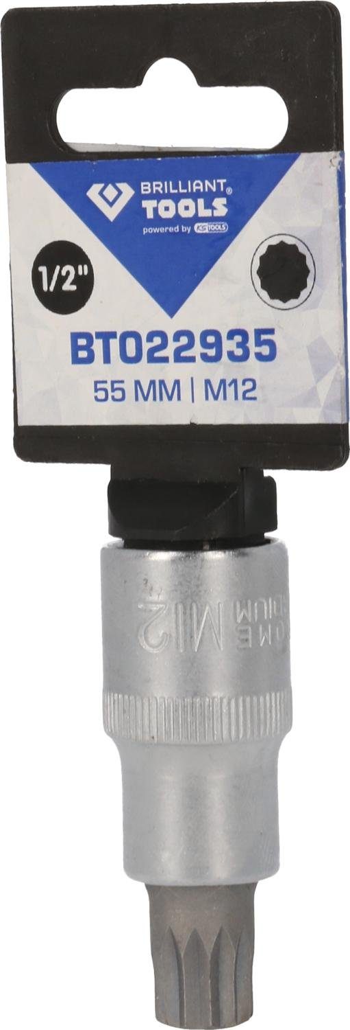 Brilliant Tools Bohrer- und Bitset 1/2" Vielzahn-Bit-Stecknuss, 55 mm lang, M12