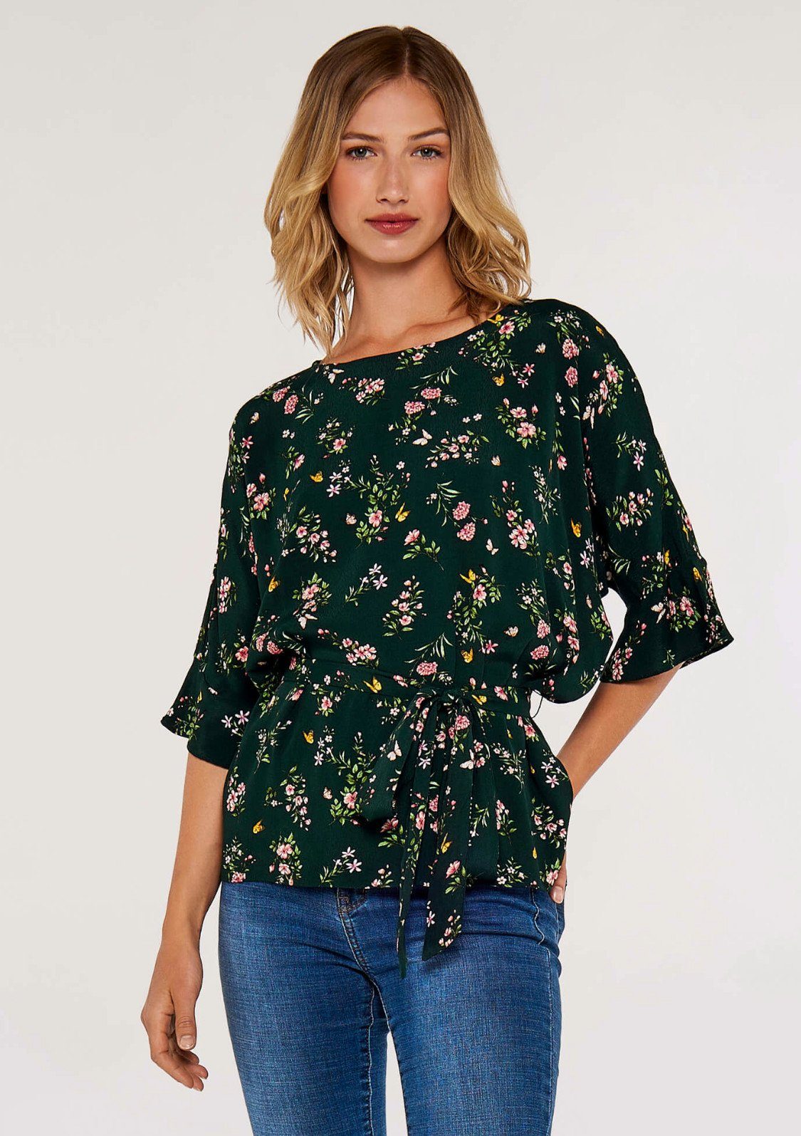 Apricot Blusentop Soft Floral Tiered Self Tie Top (2-tlg) mit Schleife