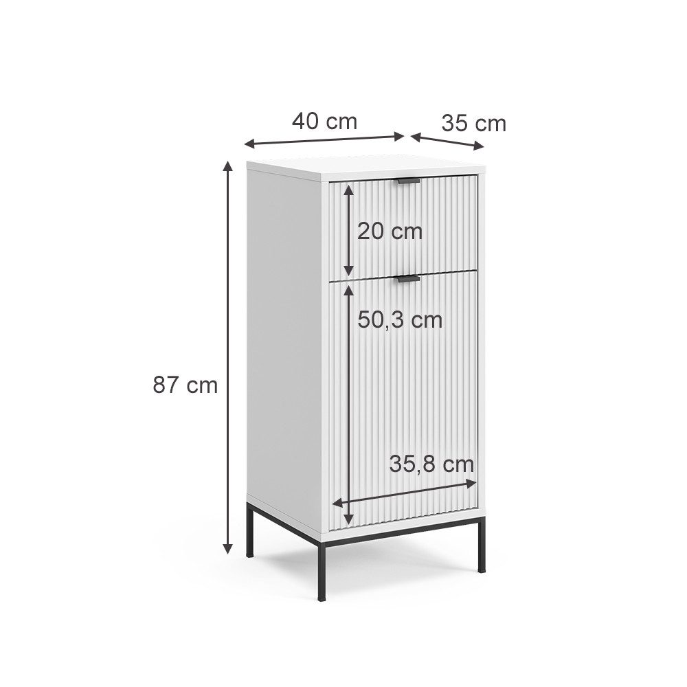 Vicco Midischrank Eliza, Weiß/Weiß, 40 x 87 cm mit Tür und Schublade (1-St)