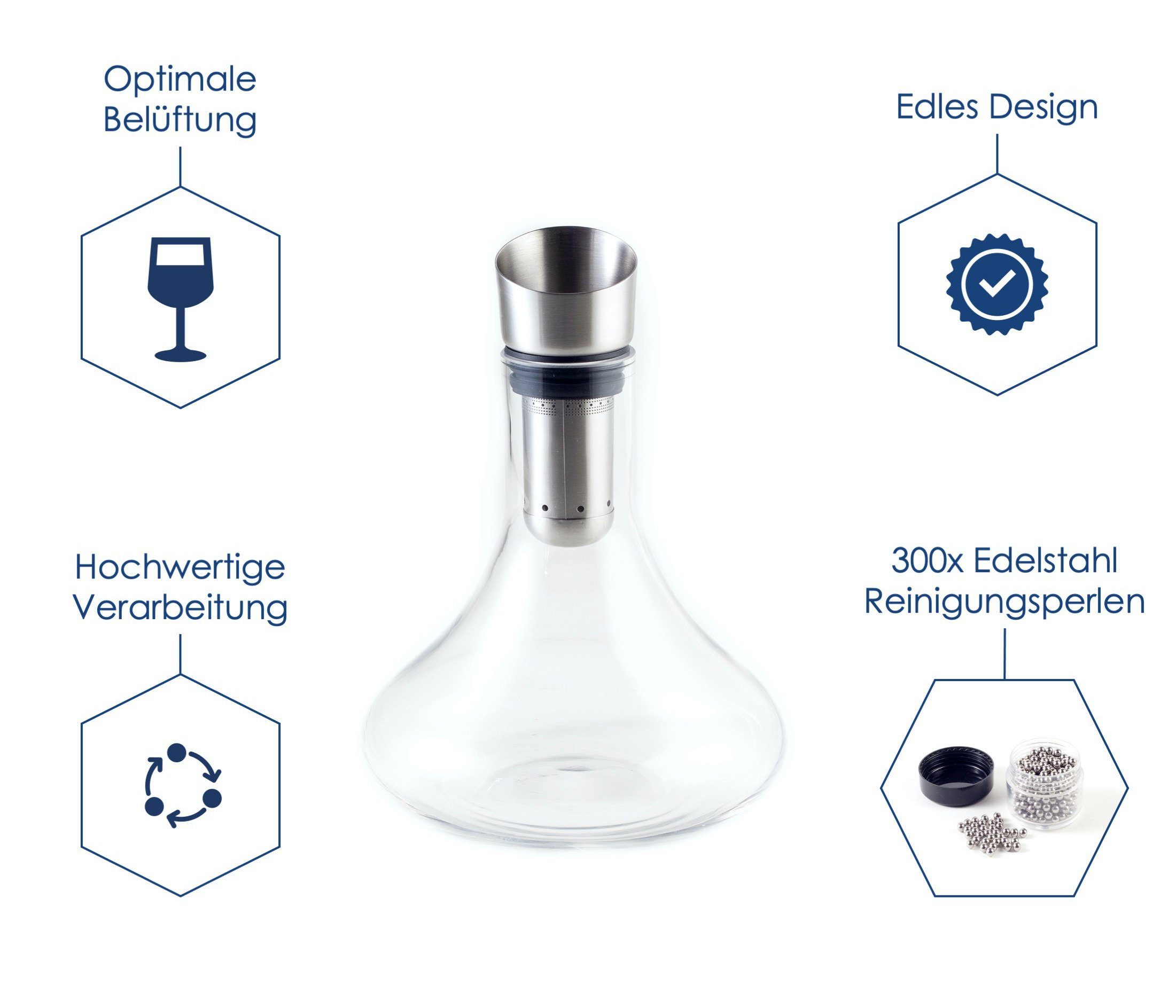 Hanseküche Dekanter Wein Dekantierer mit Reinigungsperlen, (1-tlg)