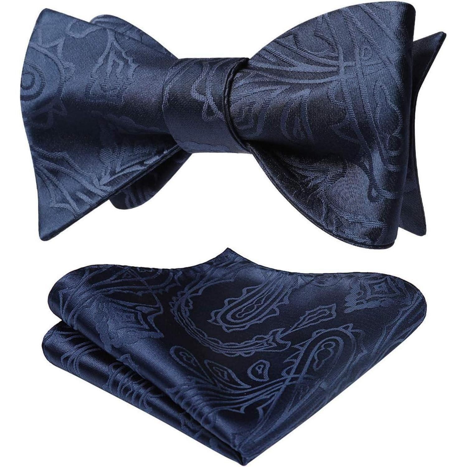 LuxusKollektion Fliege Fliege Herren Einstecktuch Set Blumen Jacquard Hochzeit Navy Blau -2
