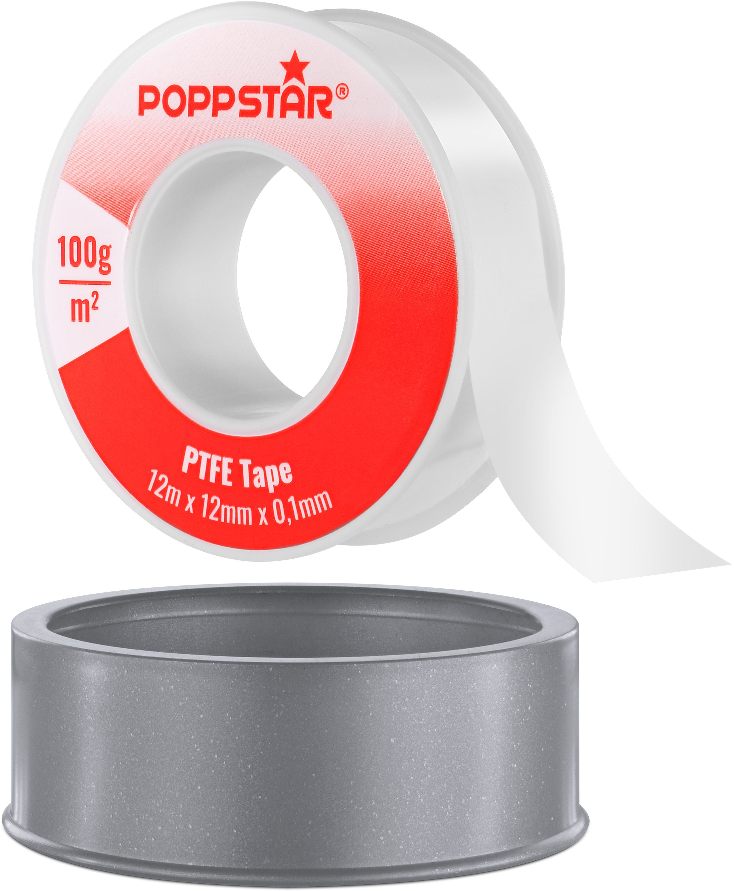 Poppstar Gewindedichtband 100 g/m² GRp Teflon-Abdichtungsband für Grobgewinde, (1-St), PTFE Gewindeband für Gas, Wasser & Dampf-Abdichtung 12m x 12mm x 0,1mm