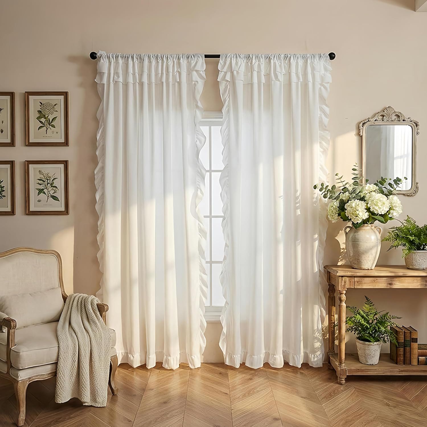 Agger Vorhang Vorhang mit Rüschen aus leichtem Tüll, Vorhänge im Vintage-Boho-Stil – Bild 2 von 5