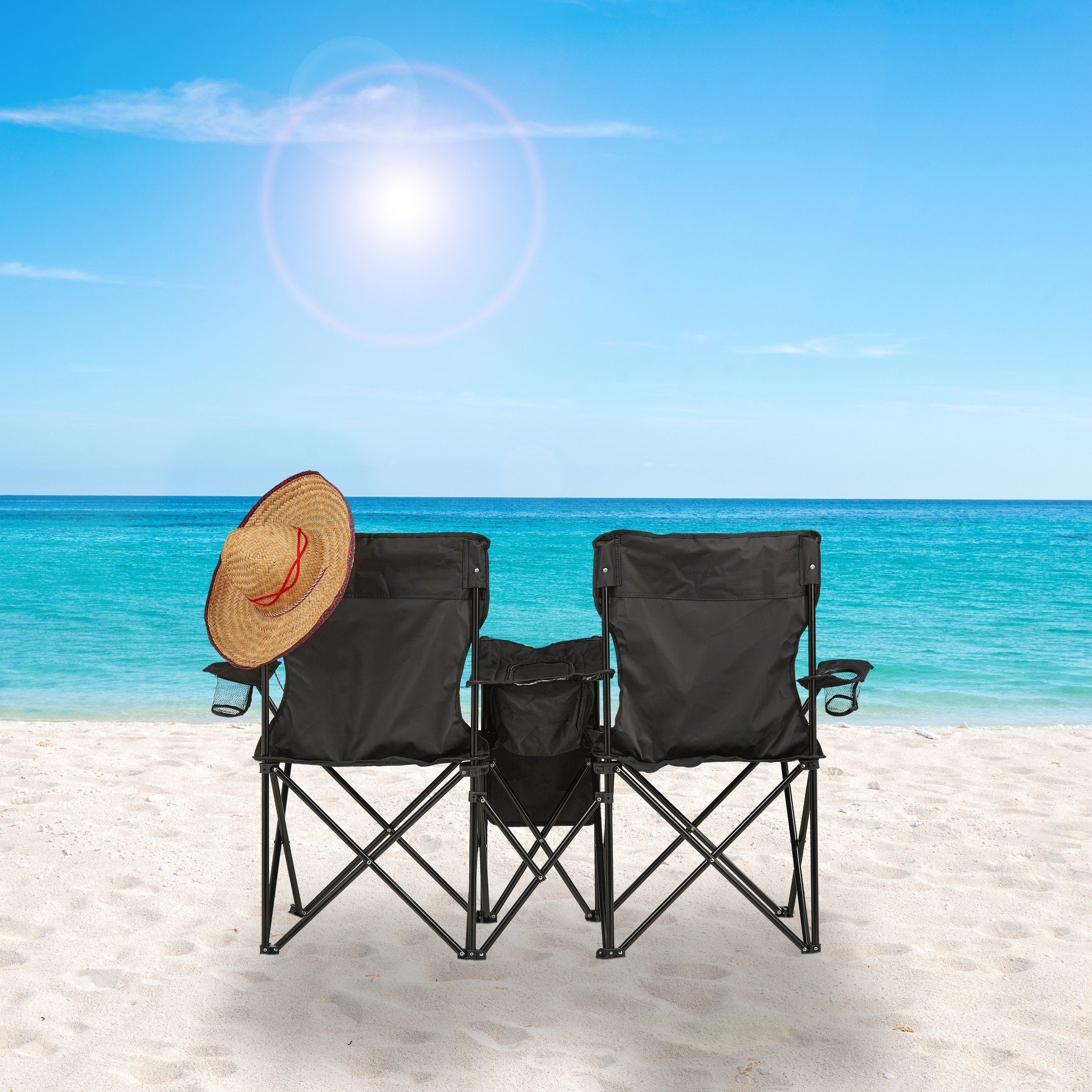 relaxdays Campingstuhl Doppel Campingstuhl, Schwarz günstig online kaufen