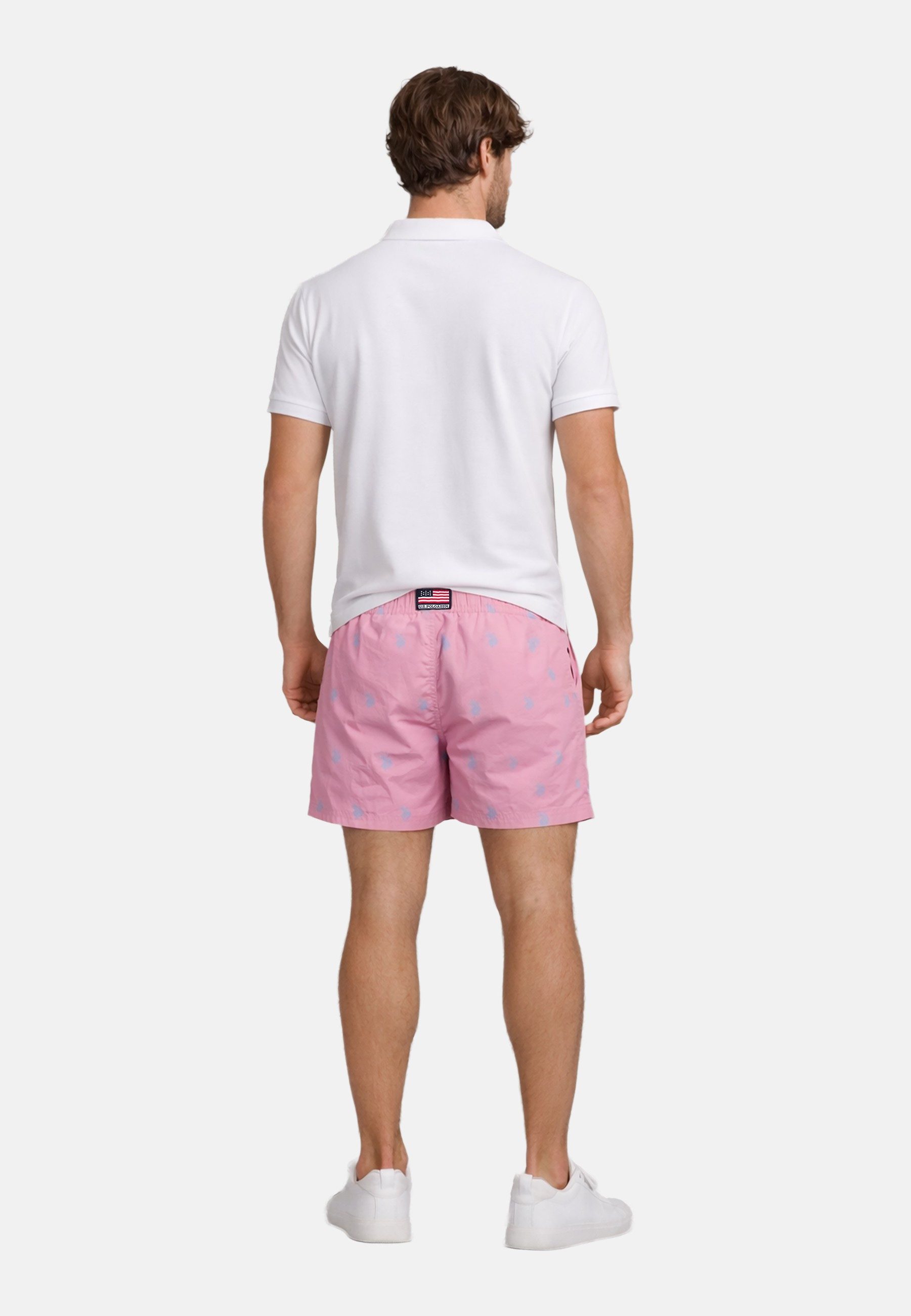 U.S. Polo Assn. Badeshorts Schwimmshorts USMilan – Herren Shorts mit Allover-Logo-Design Allover-Logo-Print, zwei Eingrifftaschen, verstellbare Bindekordel